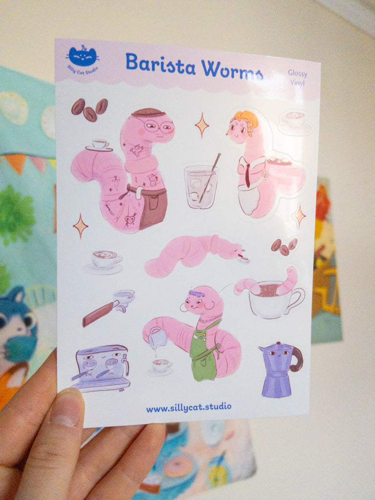 Barista Worms Vinyl Sticker Sheet