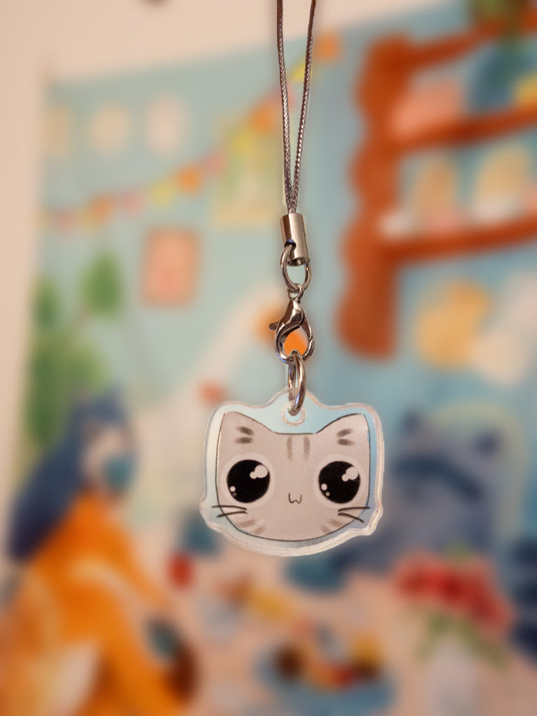 Gray Tabby Cat Acrylic Phone Charm