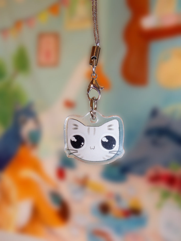 Gray Tabby Cat Acrylic Phone Charm