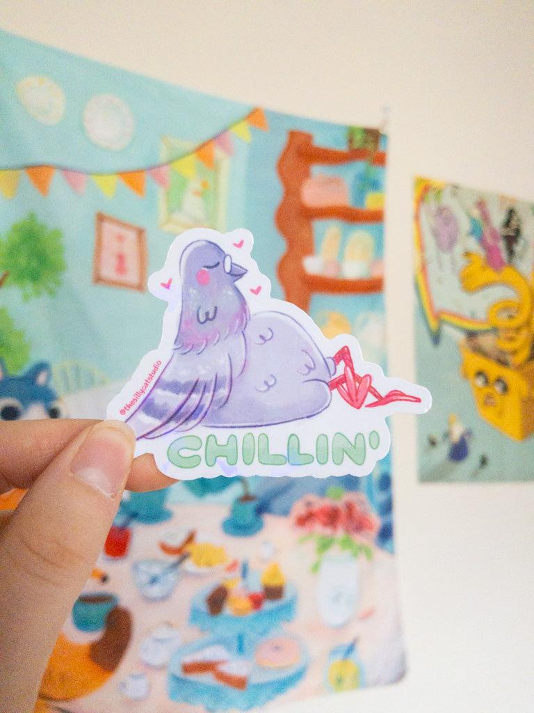 Chillin Pigeon Holo Sticker