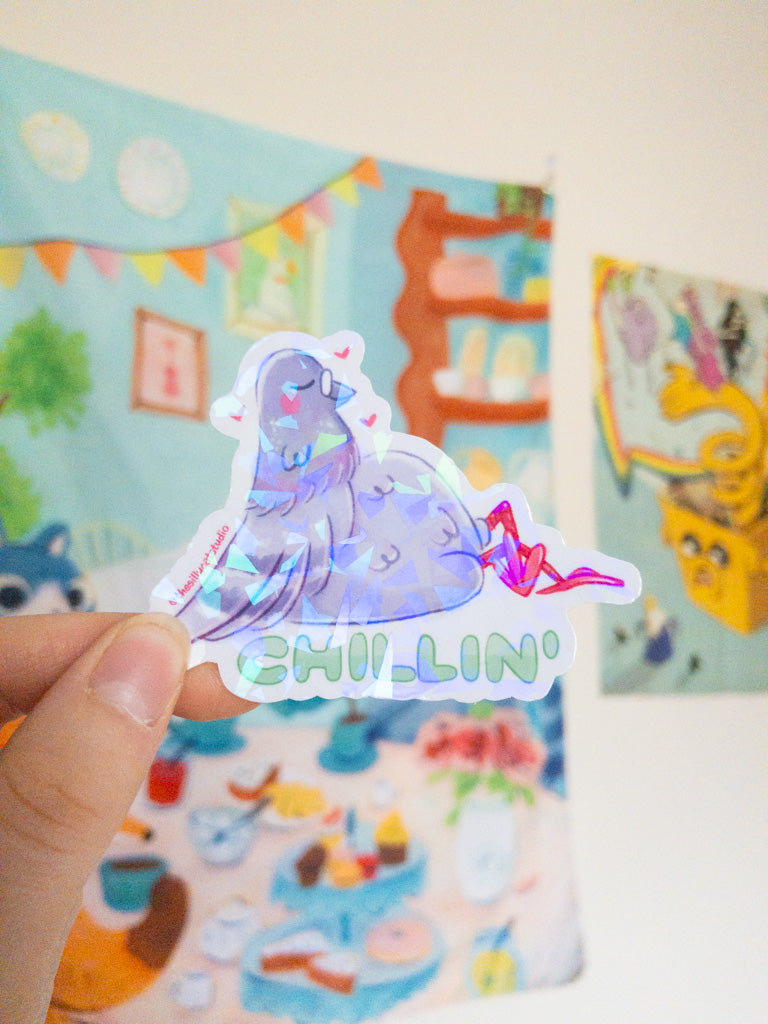 Chillin Pigeon Holo Sticker