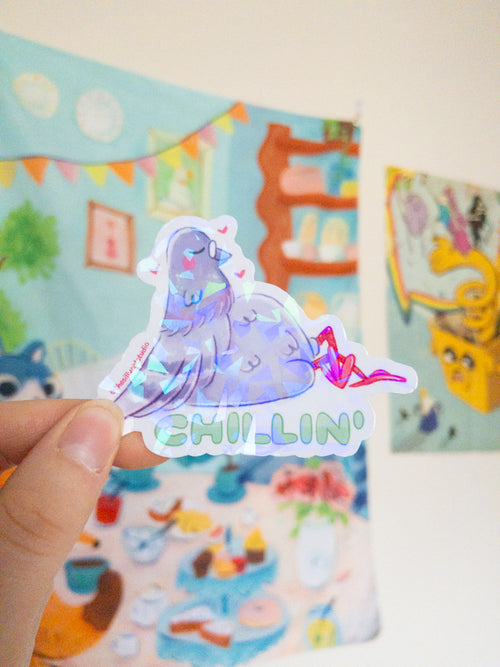 Chillin Pigeon Holo Sticker