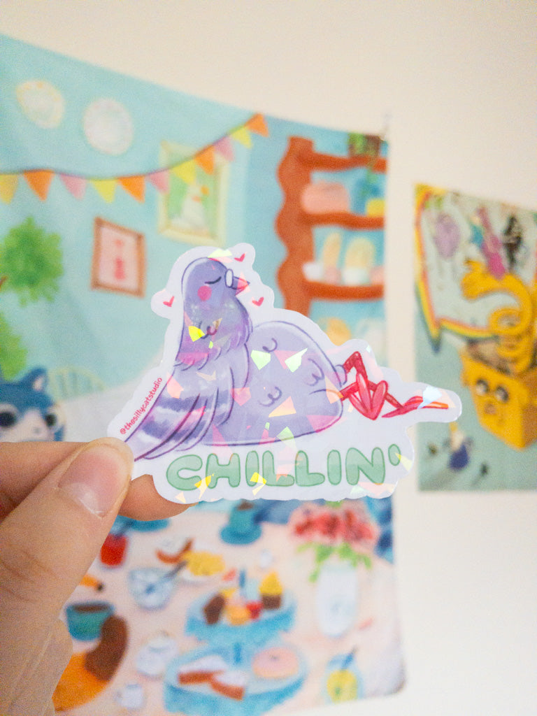 Chillin Pigeon Holo Sticker