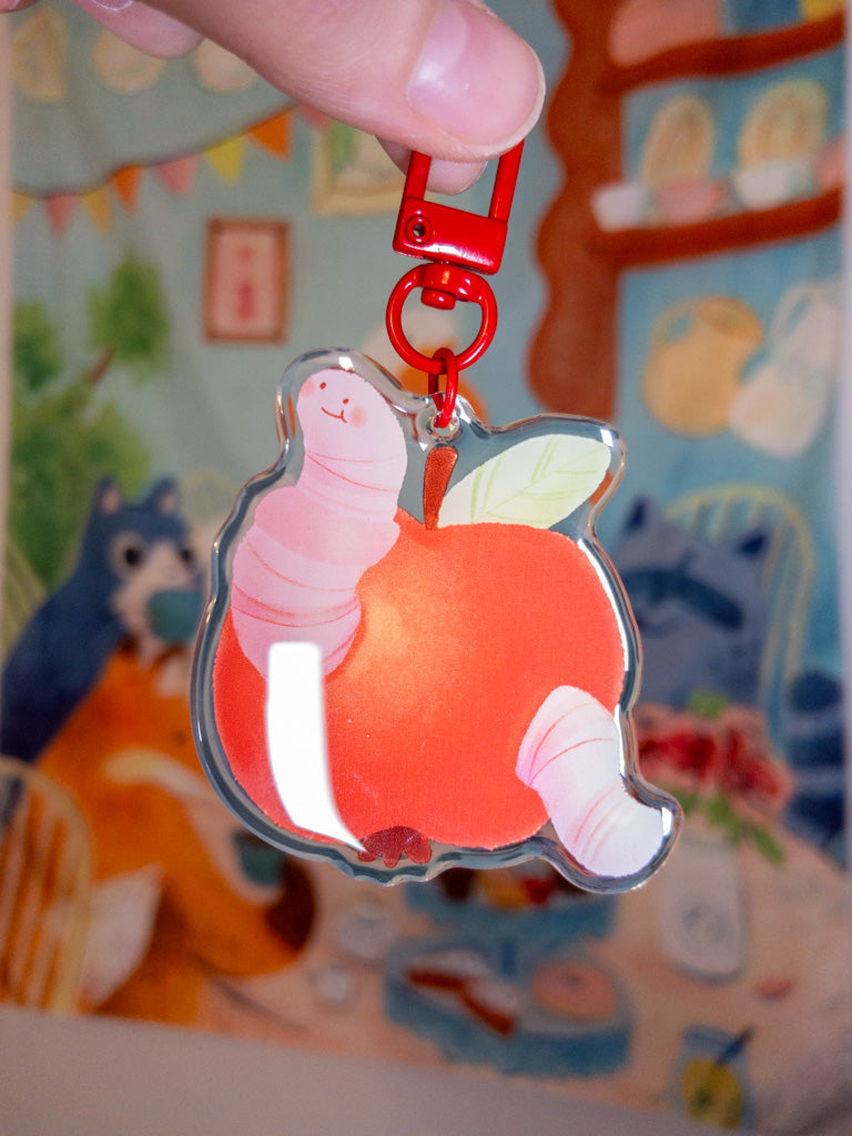 Apple Worm Keychain