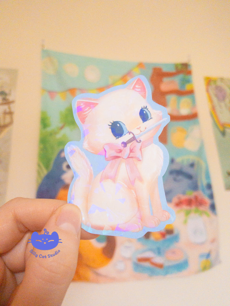 Dagger Cat Vinyl Holo Sticker