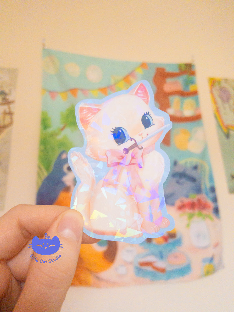 Dagger Cat Vinyl Holo Sticker