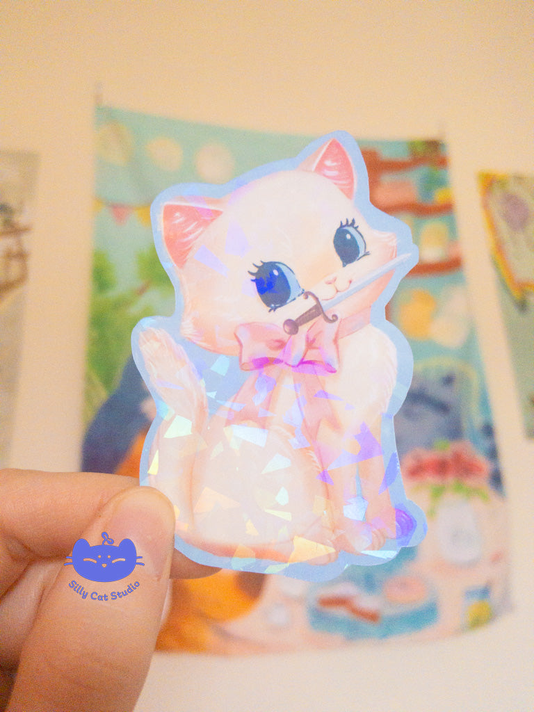Dagger Cat Vinyl Holo Sticker