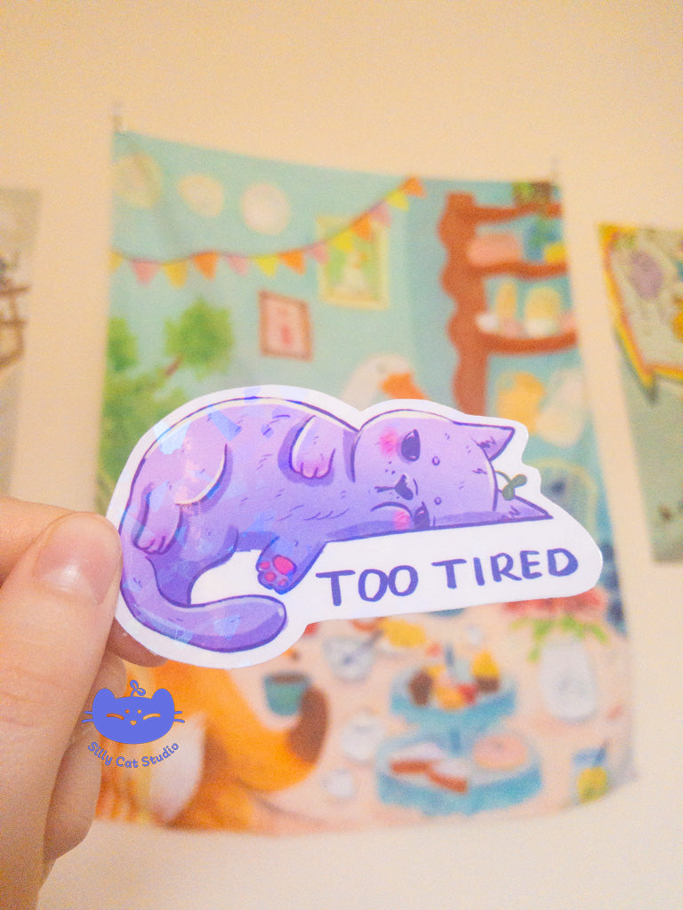 Too Tired Cat Vinyl Sticker