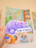 Too Tired Cat Vinyl Sticker