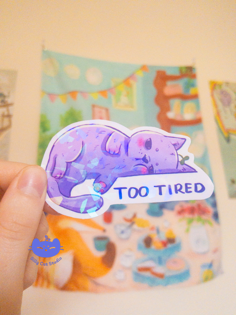 Too Tired Cat Vinyl Sticker