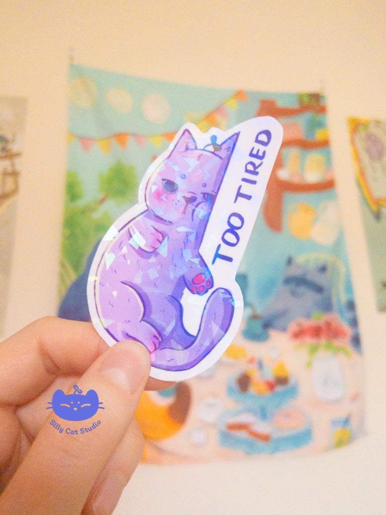 Too Tired Cat Vinyl Sticker