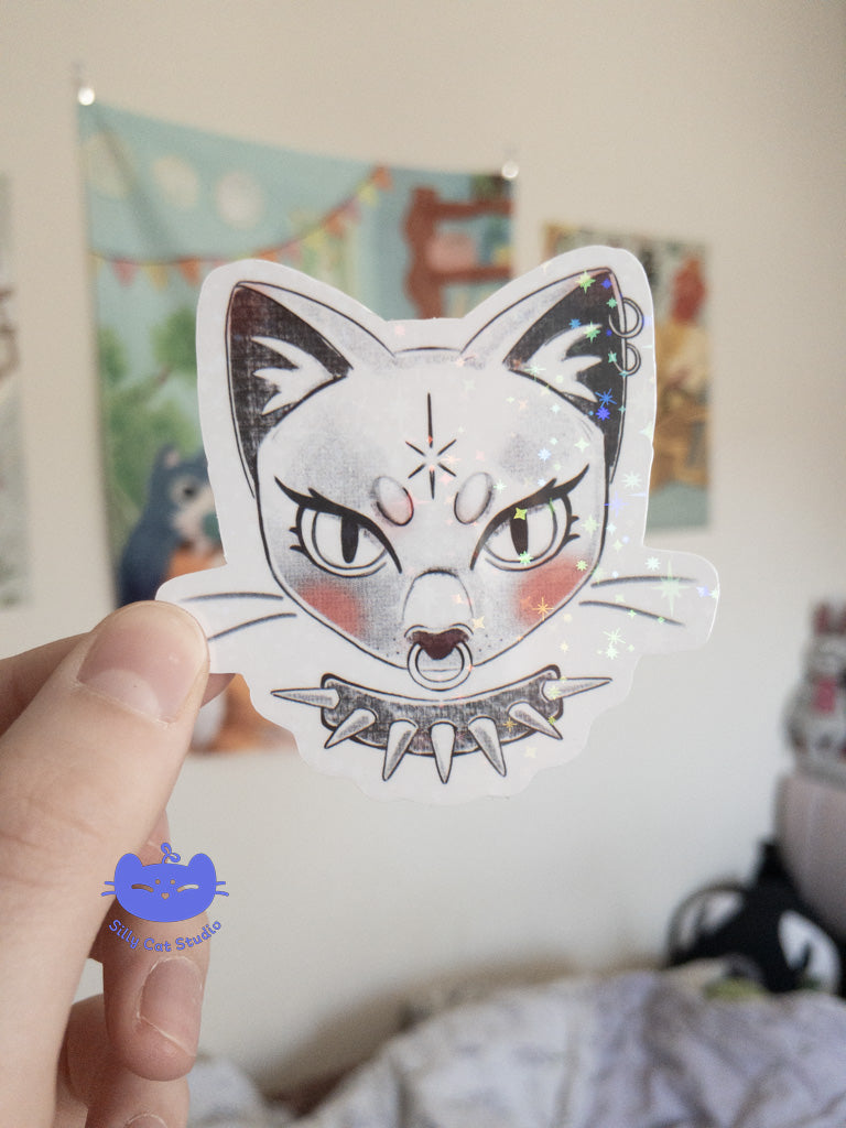 Emo Cat Holo Sticker