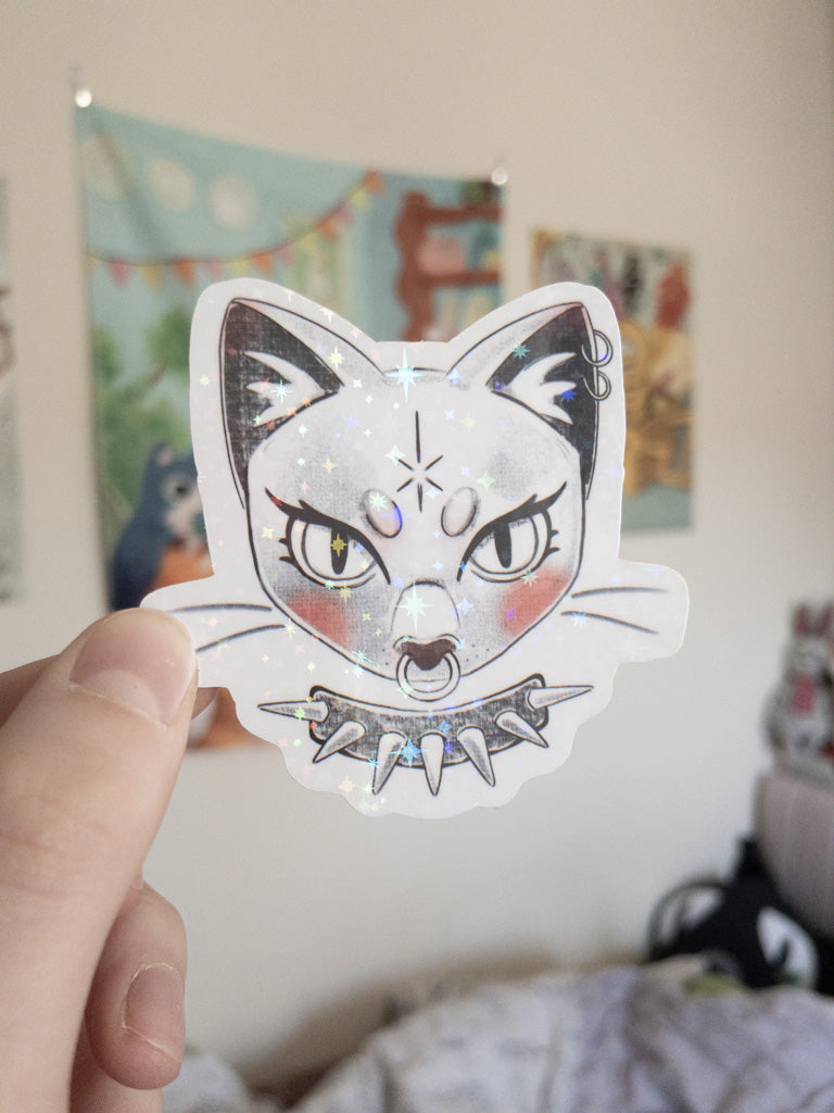 Emo Cat Holo Sticker