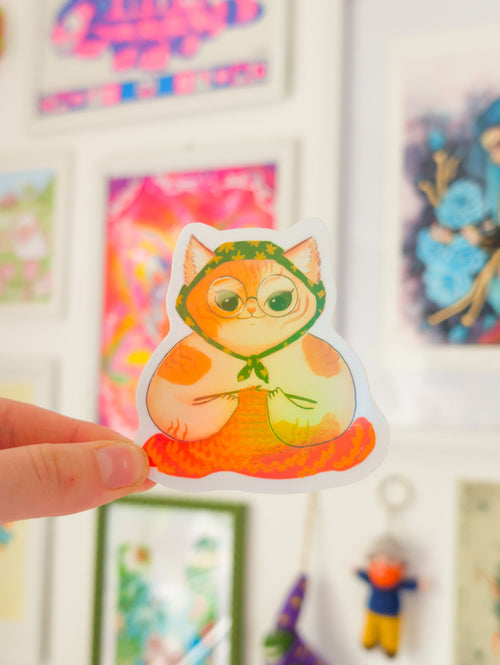BabushCat Vinyl Holo Sticker