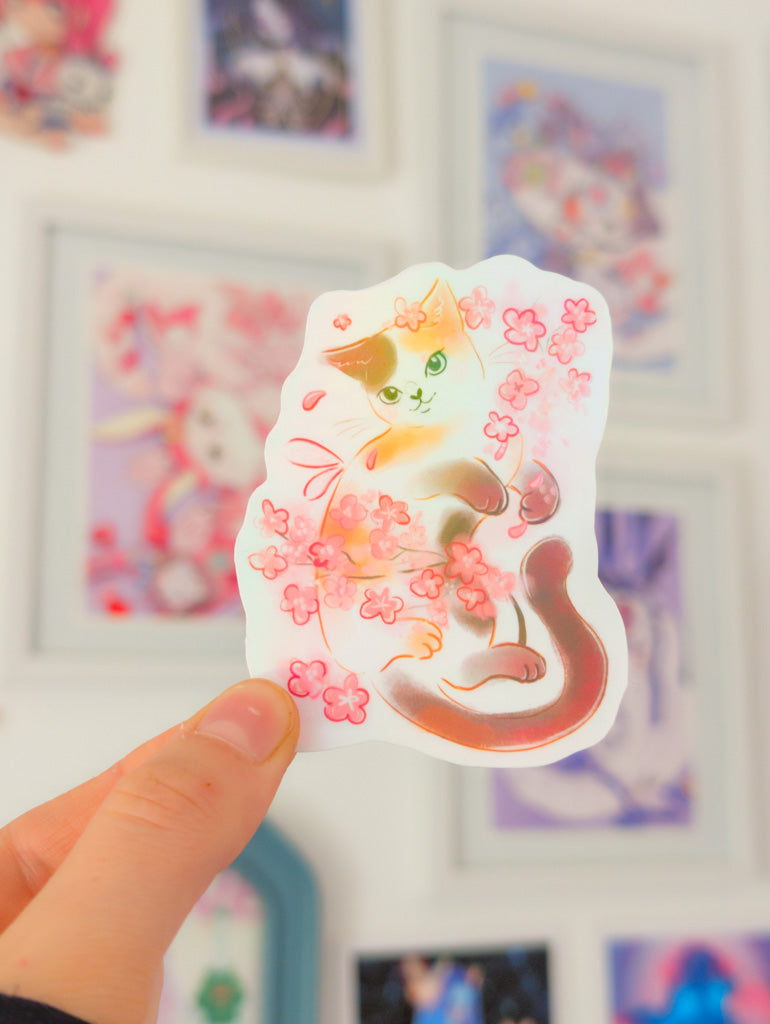 Sakura Cat Holo Sticker