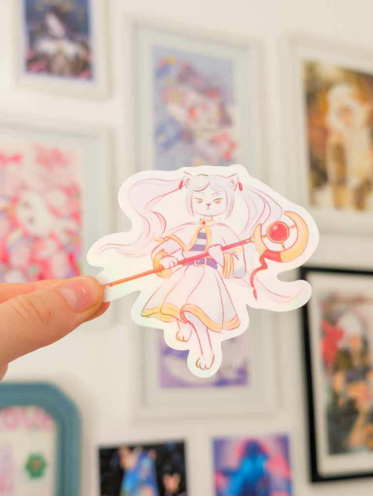 Frieren Cat Holo Sticker