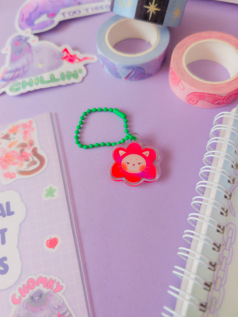Grumpy Flower Cat Small Acrylic Charm