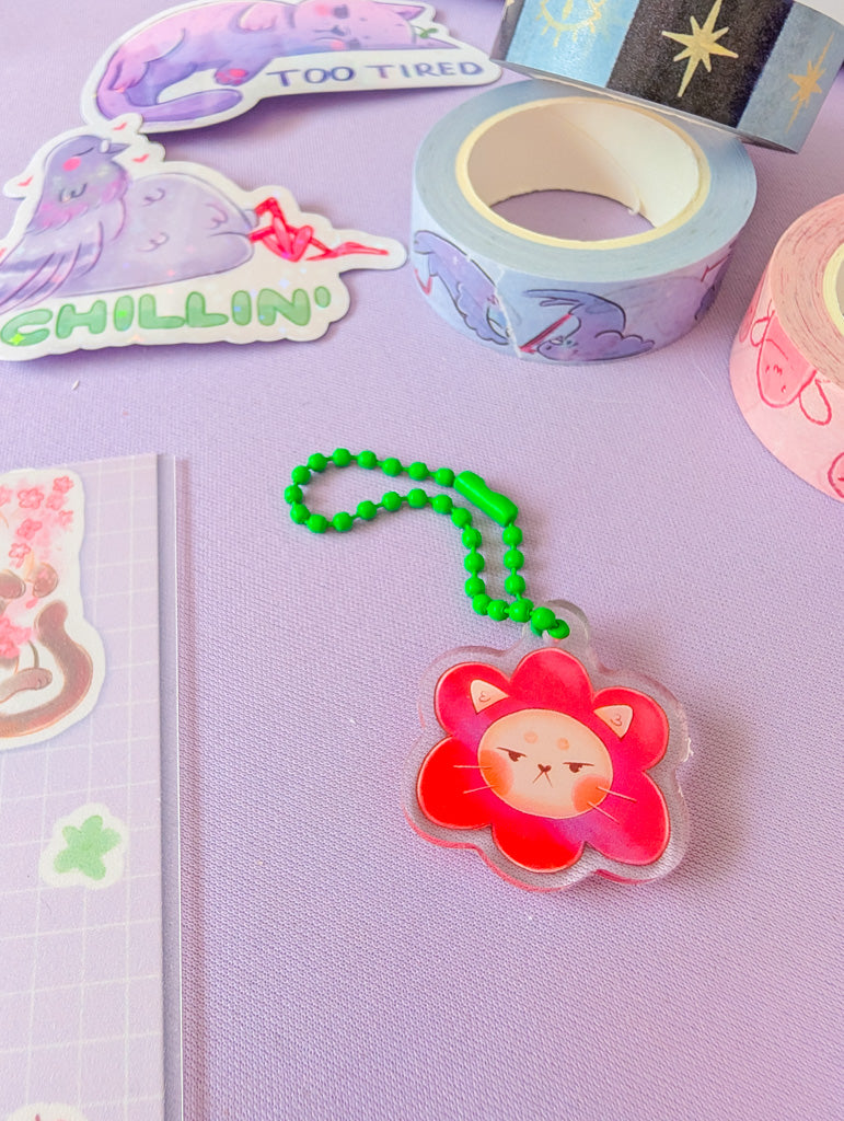 Grumpy Flower Cat Small Acrylic Charm