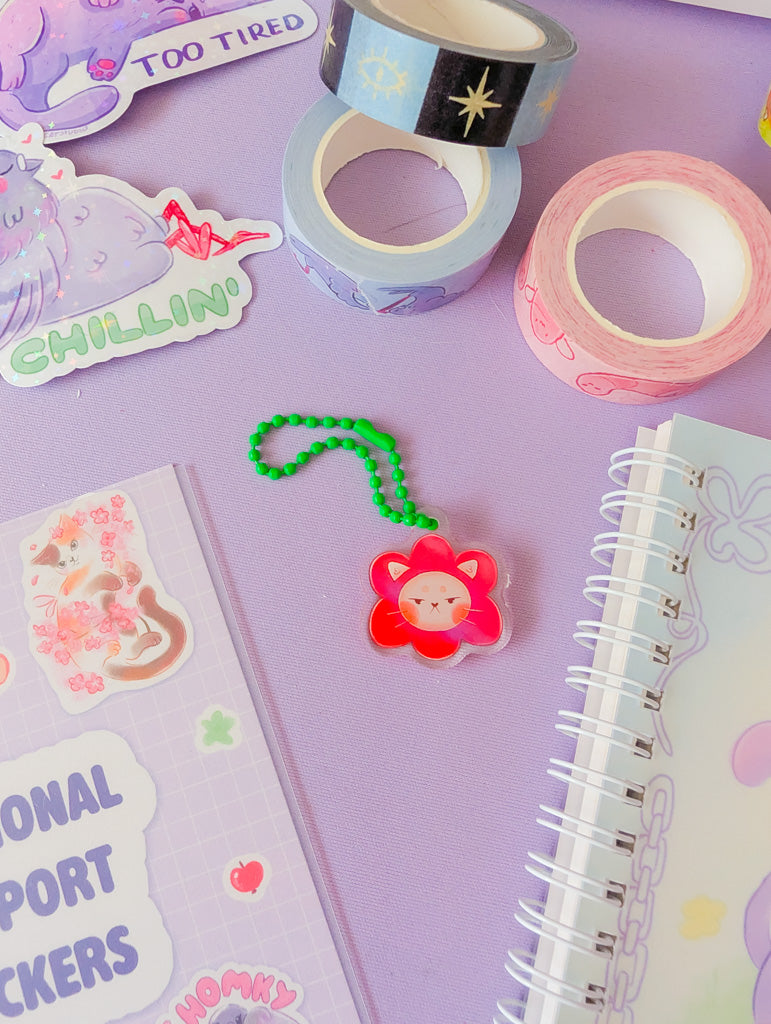 Grumpy Flower Cat Small Acrylic Charm