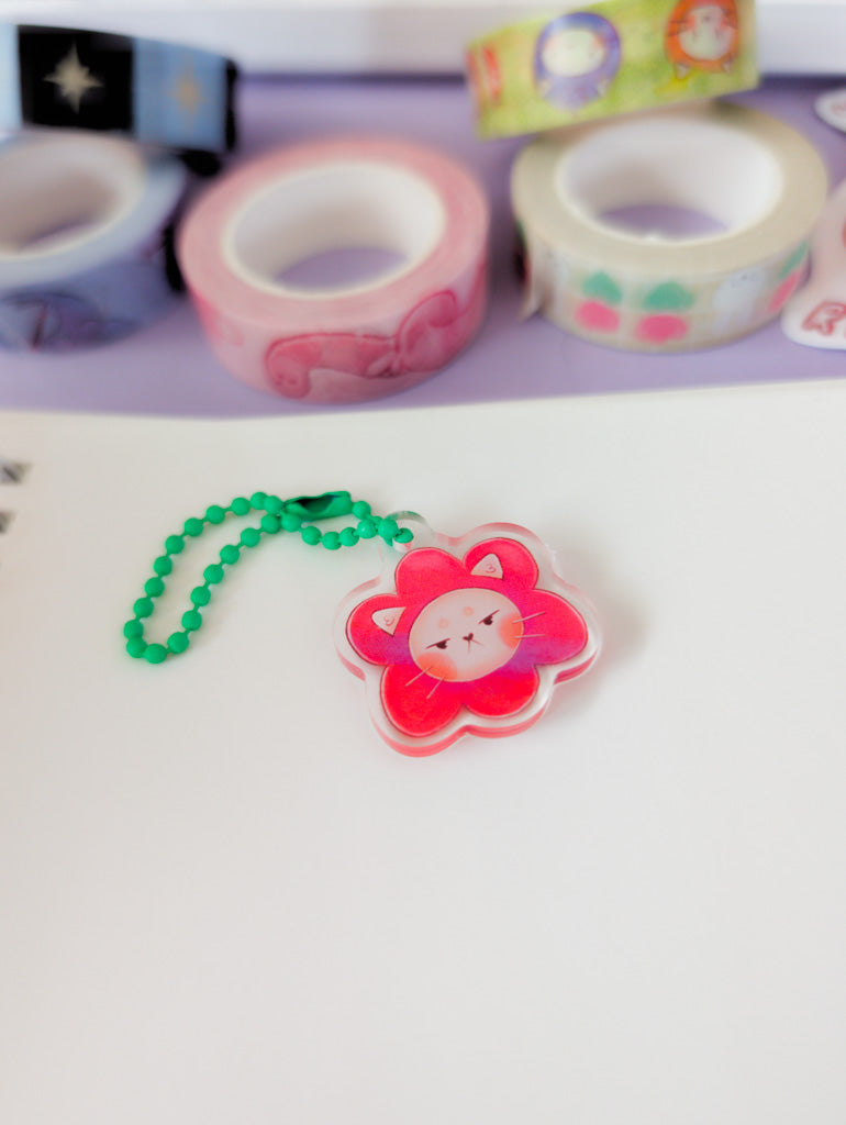 Grumpy Flower Cat Small Acrylic Charm