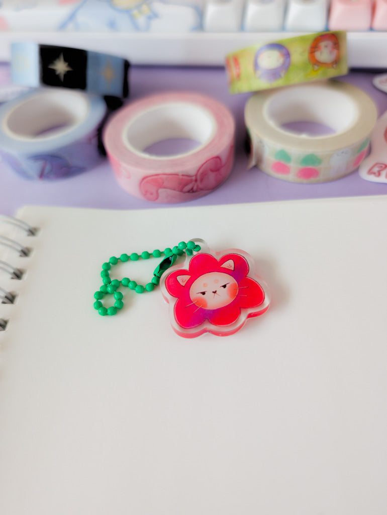 Grumpy Flower Cat Small Acrylic Charm